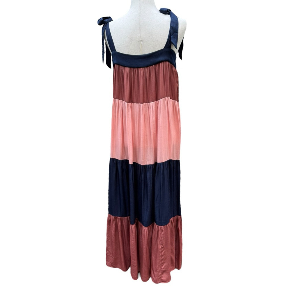 FRNCH Paris Tiered Maxi Dress M Tie Strap Colorblock Boho Viscose Summer Beach - Picture 10 of 14
